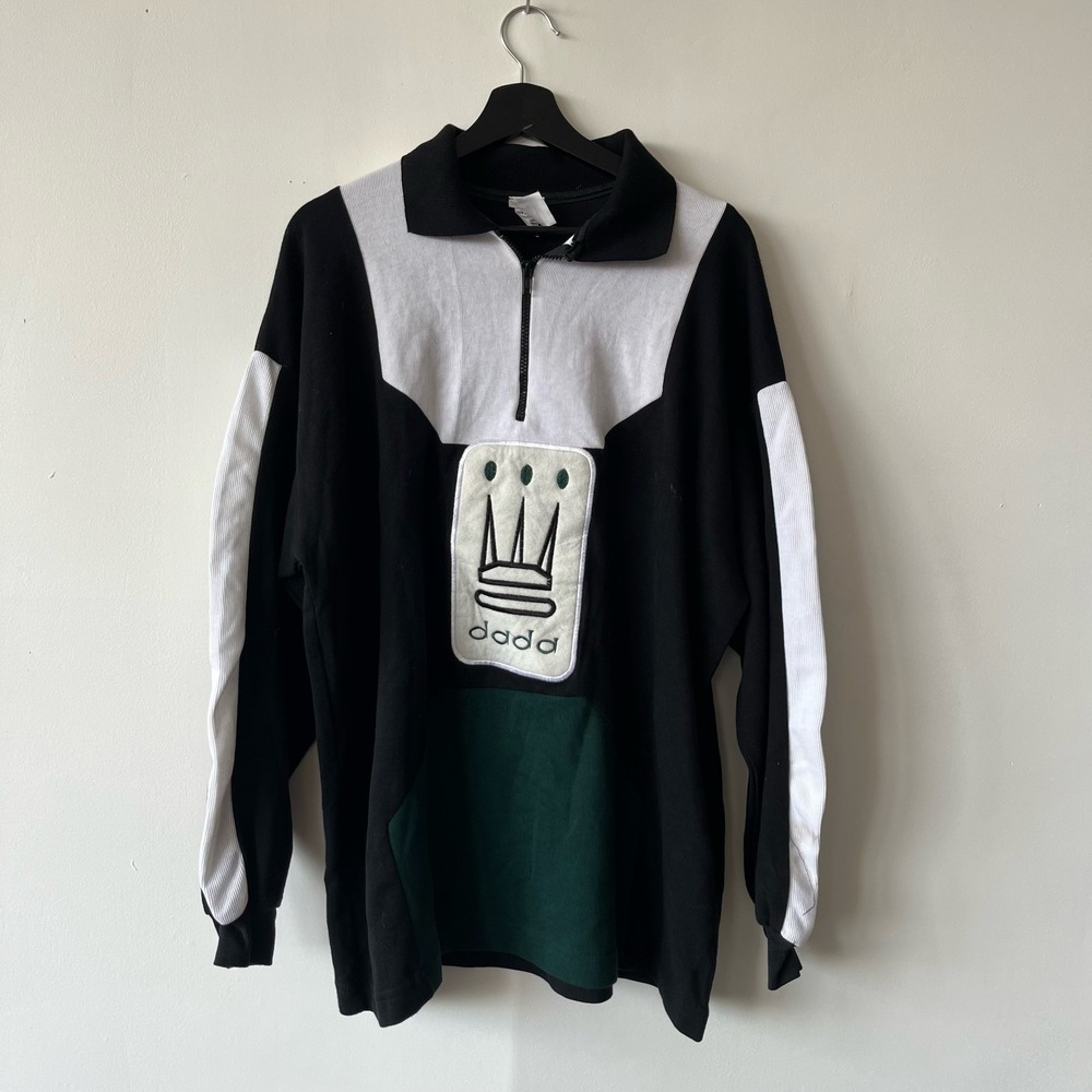 Vintage Dada Pullover Sweater Mens 2XL Black White Green Crown Logo Made USA 90s